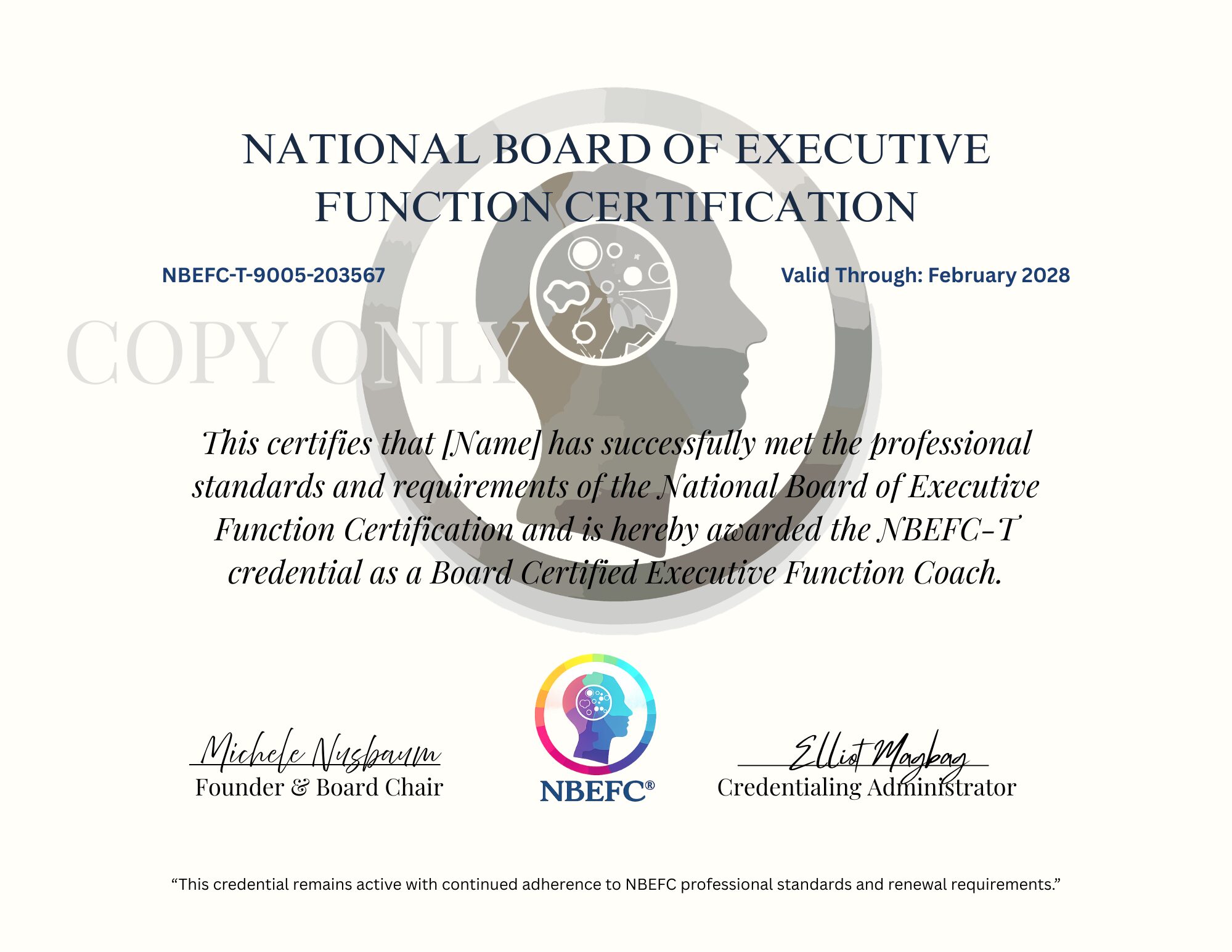 NBEFC Board Certification Example